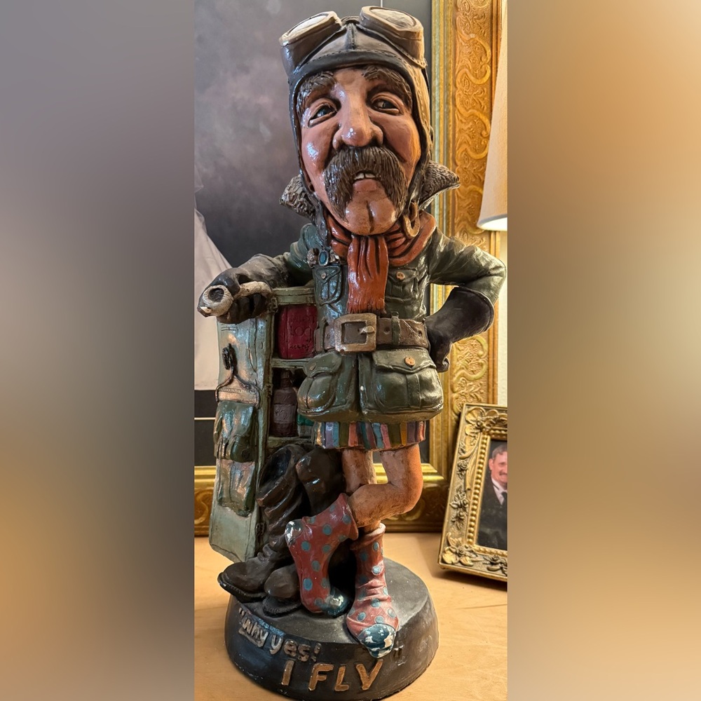 1970s Disney JUTA SANGTHAWEEP Statue Aviator Pilot Why Yes I FLY Plaster 18.5”